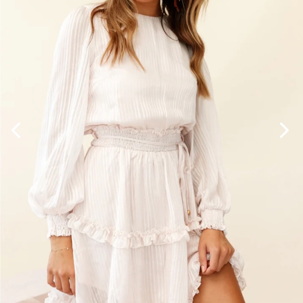LONG SLEEVE SHIRRED WAIST FRILL DRESS